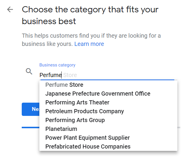 Examples of catagories for google my business cardiff